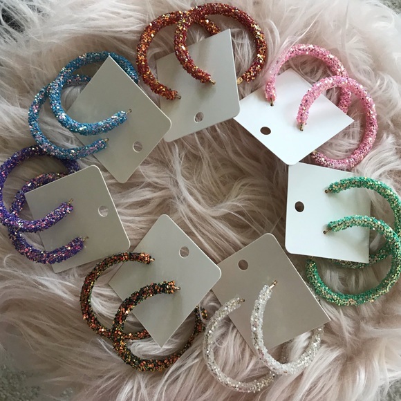 Purple Glitter Hoop Earrings - Picture 5 of 5